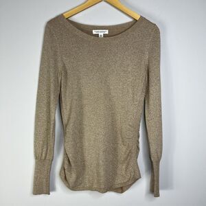 Banana Republic Metallic Gold Sweater M Long Sleeve Wool Cashmere Pullover